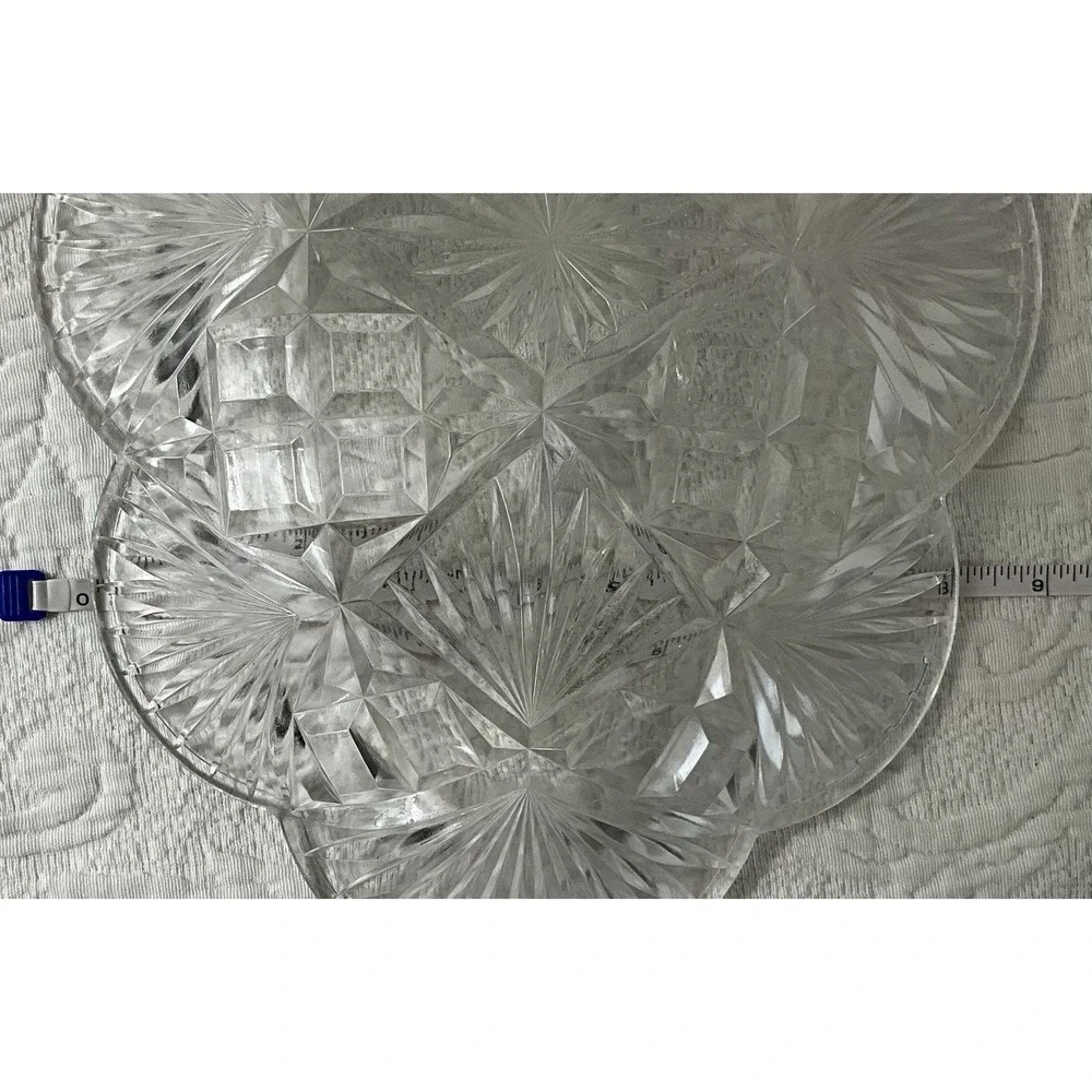 Vintage Pressed Maganese Glass‎ Platter Plate Fan Starburst Cane 14X8.5 EAPG